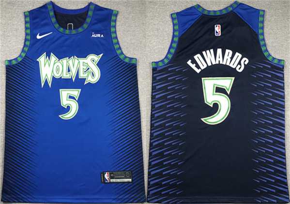 Mens Minnesota Timberwolves #5 Anthony Edwards Blue City Edition Stitched Jersey